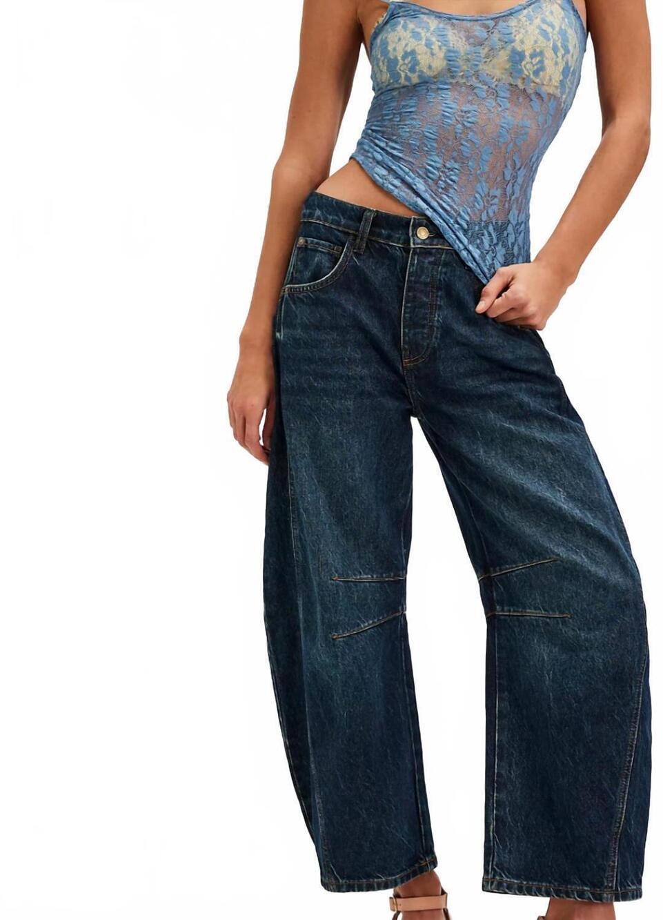 NEW FREE PEOPLE women's good luck barrel jeans in deep end